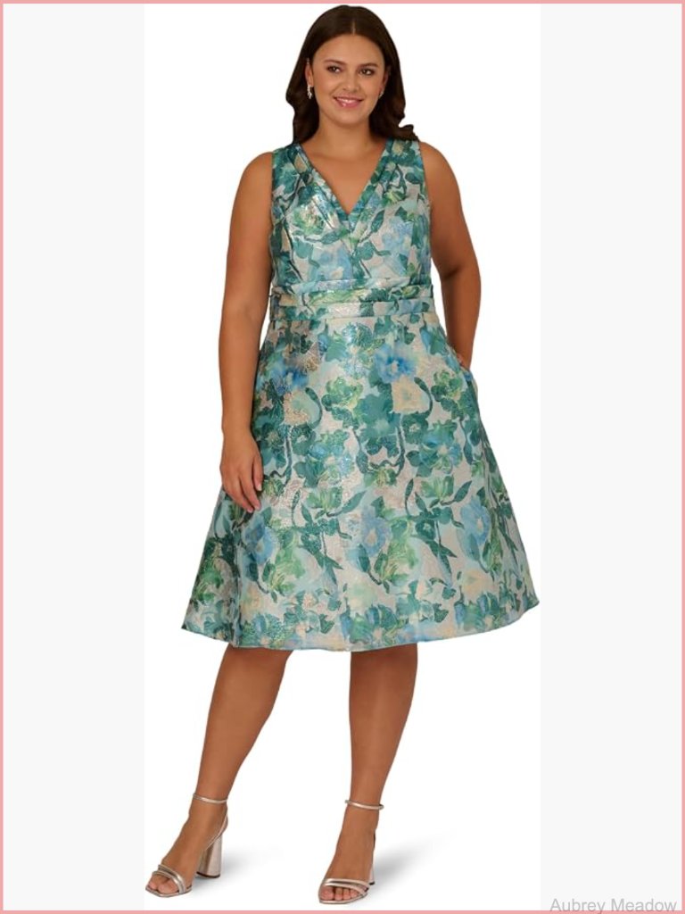 Floral Jacquard Midi Dress With Pockets